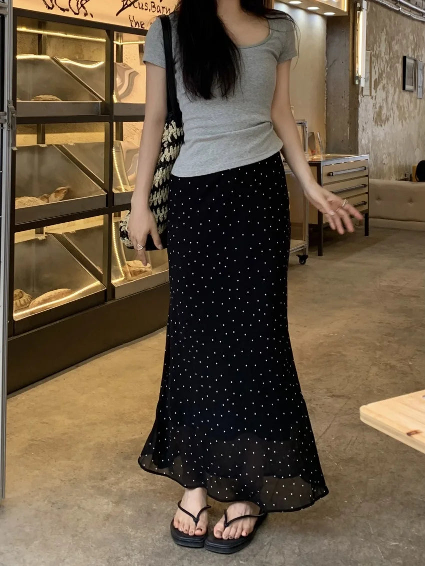 Alien Kitty Polka Dots Women Mermaid Skirts Summer Chiffon New 2025 Sweet Slim Bodycon Daily High Waits Casual Gentle OL