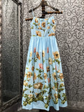100%Cotton Long Dress 2026 Summer Evening Party Women Spaghetti Strap Colorful Floral Print Luxury Long Blue Maxi Dress Club