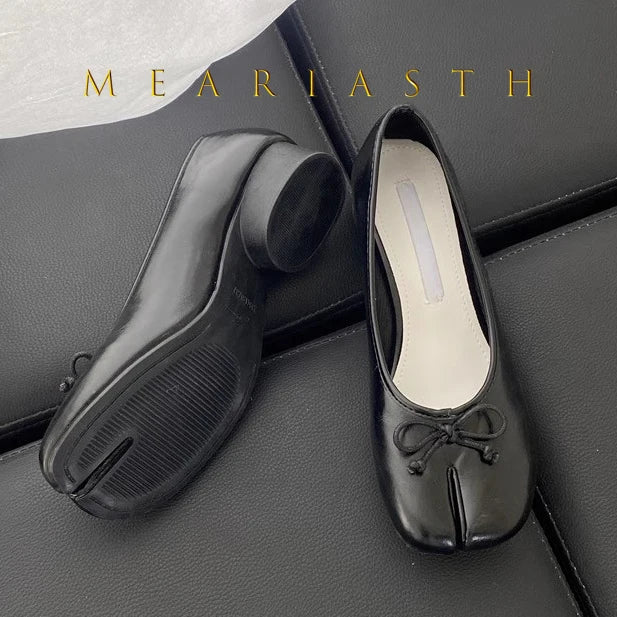 Tabi Shoes Ballet Falts Leather Ballerina Shoes For Women Split Toe Flats Tabi Shoes Slip On Soft Bottom Moccasins with Bowknot