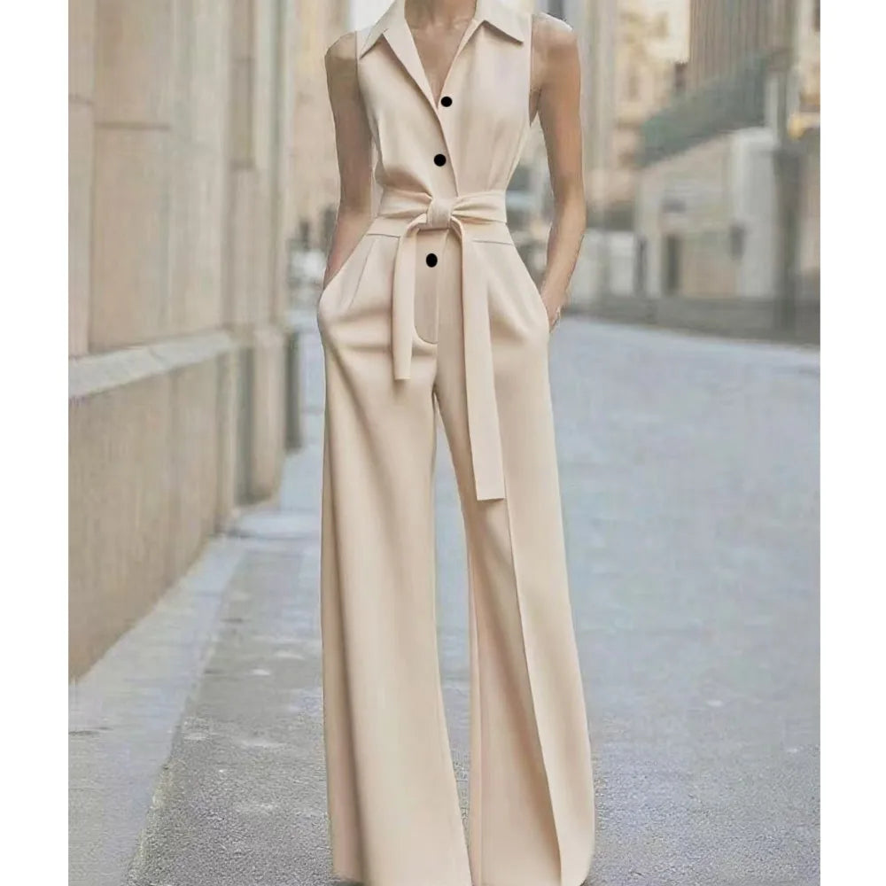 Women's Jumpsuit Solid Color Fashionable High-waisted Single-breasted Waisted Casual Commuting Workplace Business Sexy Rompers