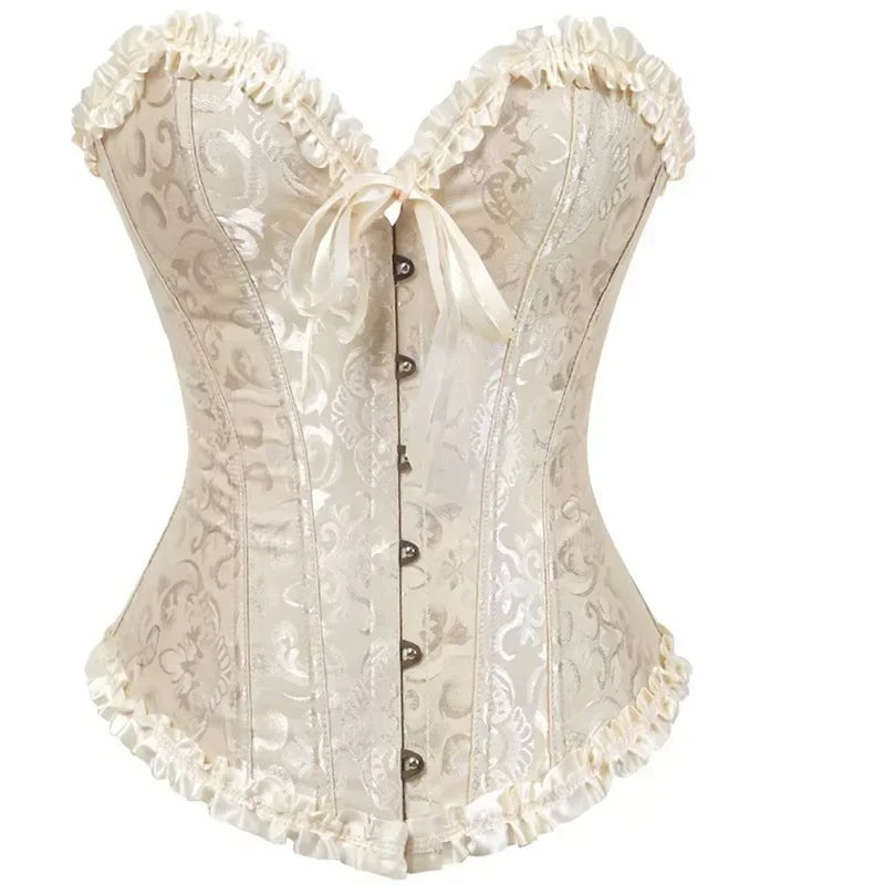 Corset Top Plus Size Women Bustier Overbust Sexy Lace up Floral Lingerie Vintage Gothic Victorian Fashion Black Red DropShipping