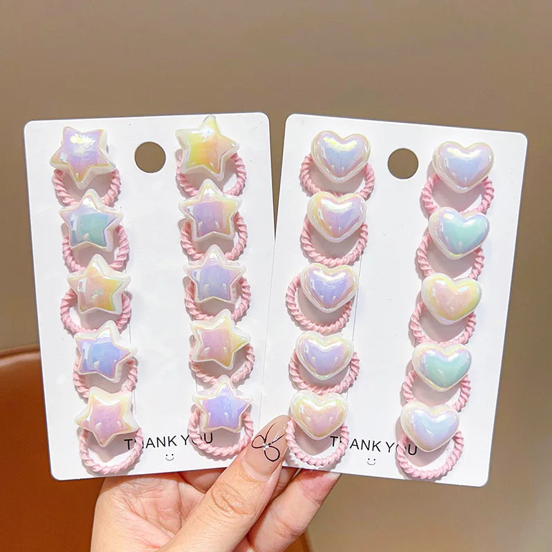 10/20/30PCS Children Girls Pearl Hair Ties Heart Star Shaped Elastic Stretchy Hair Bands for Toddler Kids Girls Ponytail Holder