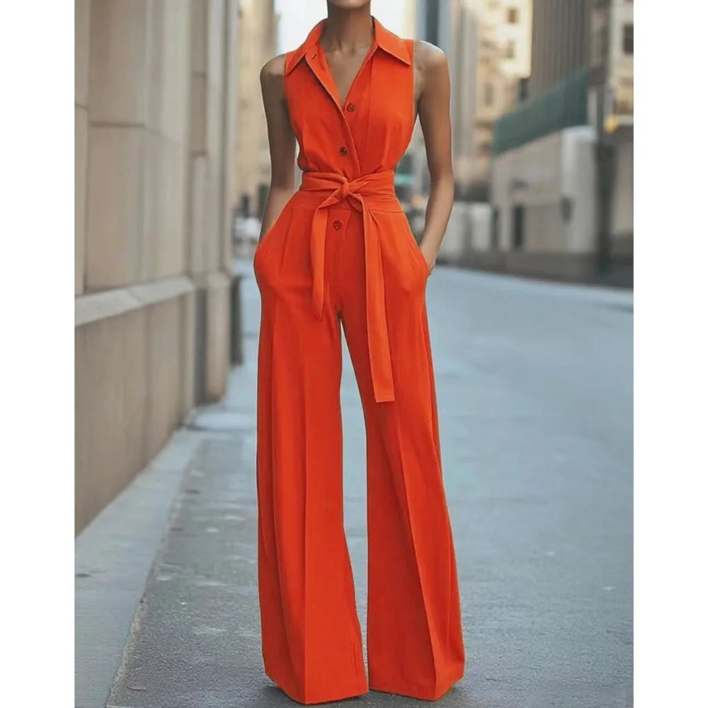 Women's Jumpsuit Solid Color Fashionable High-waisted Single-breasted Waisted Casual Commuting Workplace Business Sexy Rompers