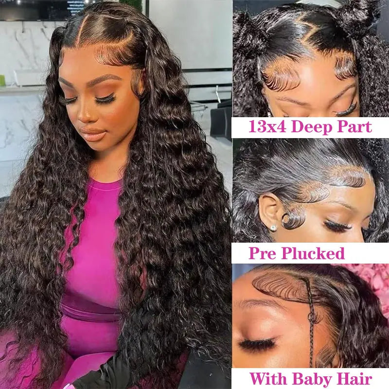 250 Density Deep Wave 13x4 Lace Frontal Wig Brazilian Wigs Virgin Transparent Lace Front Human Hair Wigs Pre plucked Human Hair