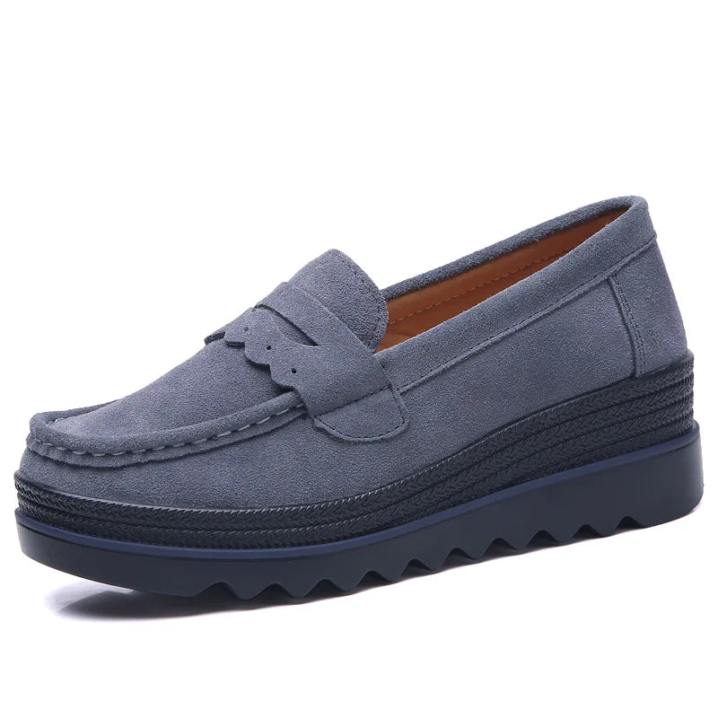 EOFK Spring Autumn Women Flats Platform Loafers Ladies Genuine Leather Comfort Wedge Moccasins Orthopedic Slip On Casual Shoes