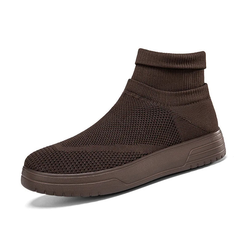 Men Thick Bottom Sneakers Autumn Couple New Non-slip Sock Shoes Breathable Mesh Round Head Casual Walking High-top Flats
