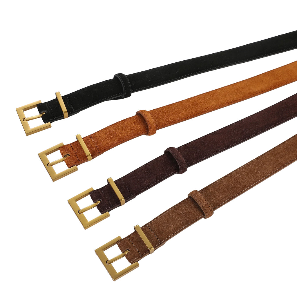 Trendy Women’s Double Genuine Leather Belt Elegant Cowhide Suede with Stylish Square Alloy Buckle Ideal for Dresses and Jeans