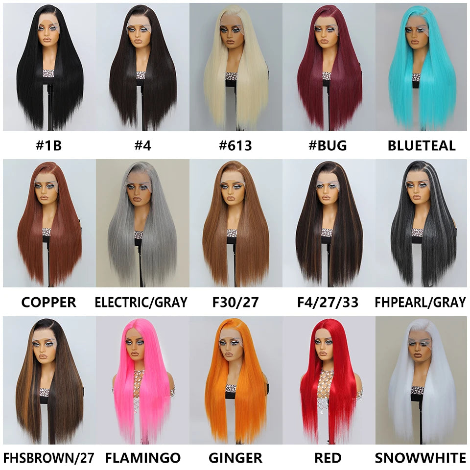 HD Lace Front Wig, Blend Hair 13X6 Lace Wig Pre Plucked Glueless Synthetic Heat Resistant Long Straight Black and Blonde Wigs