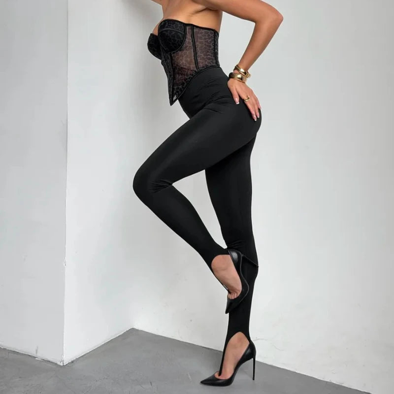 Black Leggings Women Personality New Footless Pantyhose with Reinforced Toe Loop Design Seamless High Waist Butt Lifting Pants