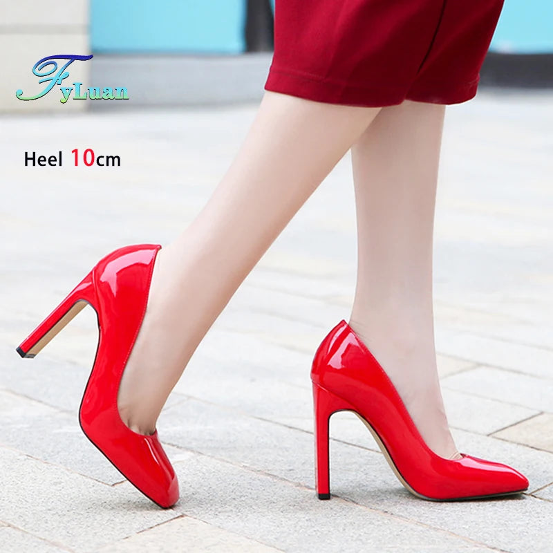 Square Head Single Shoes For Women 10CM Thick Heeled Shallow Mouth Model Shoes Designer 2025 Office Lady Pumps Summer High Heels