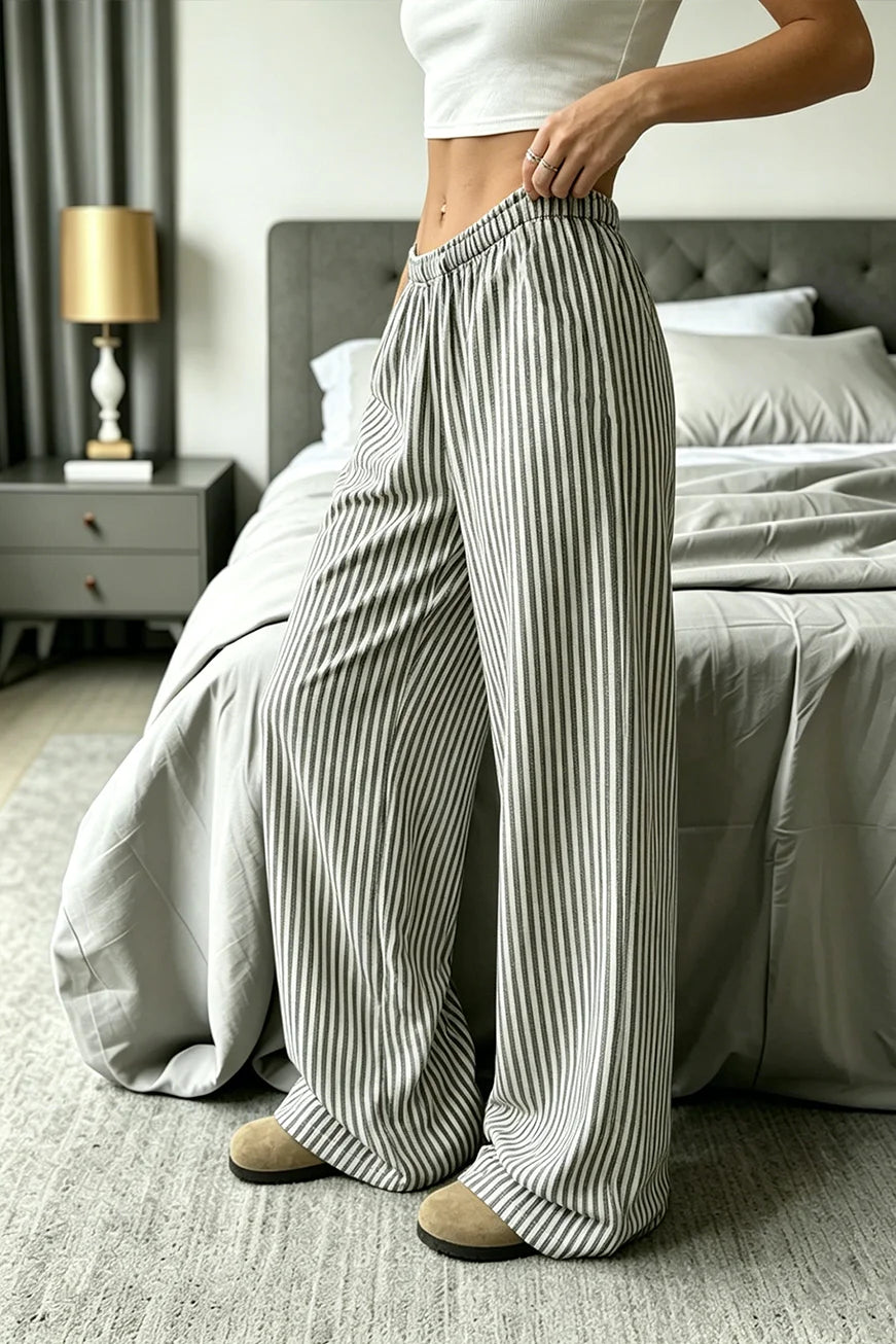 Striped trousers loose straight casual pants new Joker home pants women's four-season pants can be worn outside.
