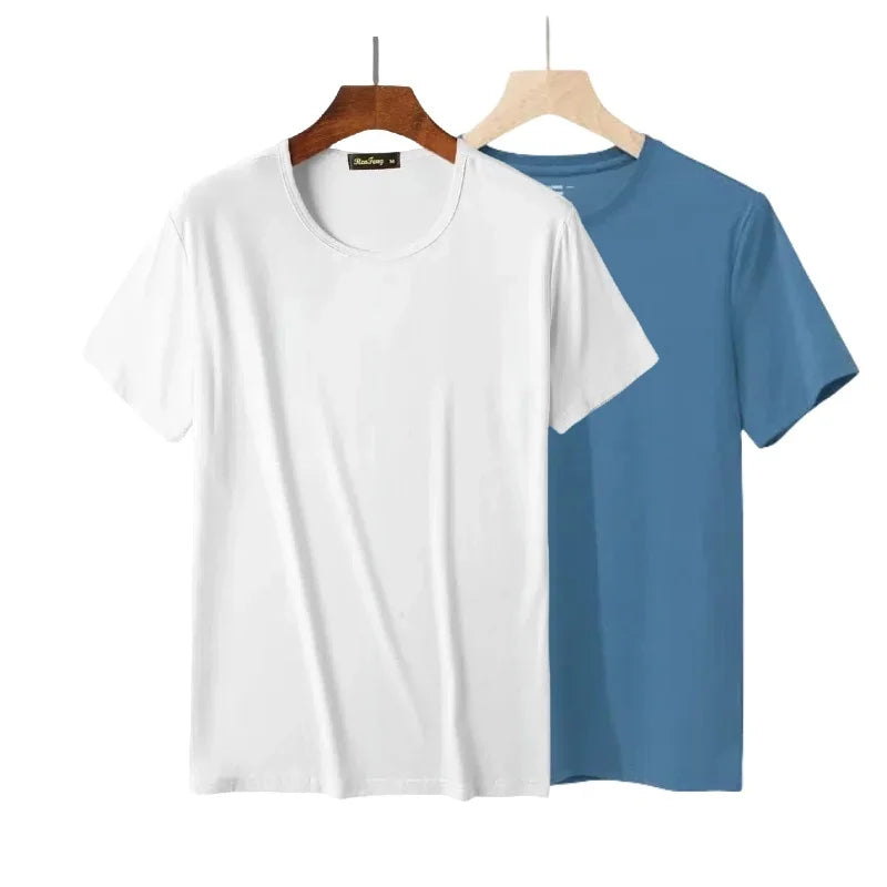 2 Piece Lots 95% Bamboo Fiber T Shirt Men Short Sleeve Tee Solid Color Summer Tops Plain Tshirt Crew Neck White Gym Clothing New