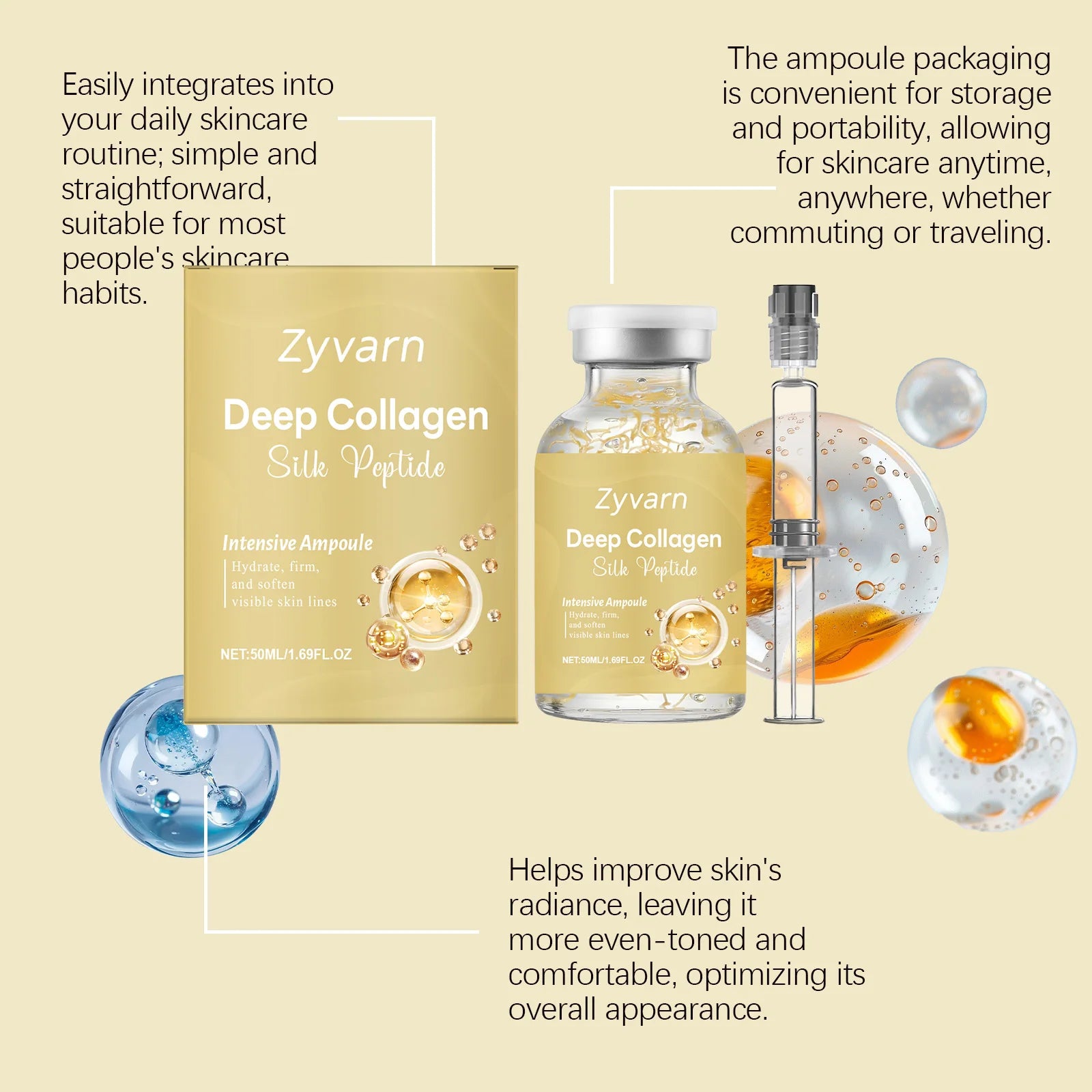 Korean Skincare Collagen Silk Peptide Intensive Lifting Ampoule Skin Elasticity Hydrating Barrier Repair Anti-Oxidant Face Serum