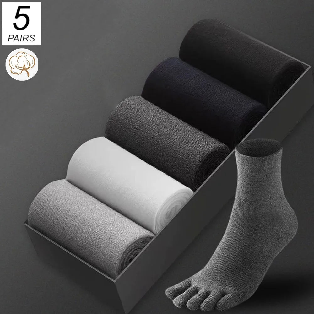 5 PAIRS Pure Cotton Five Fingers Socks Men Pack Sweat-absorbing Summer Thin Sports Split Toe Socks Mid Tube Meias