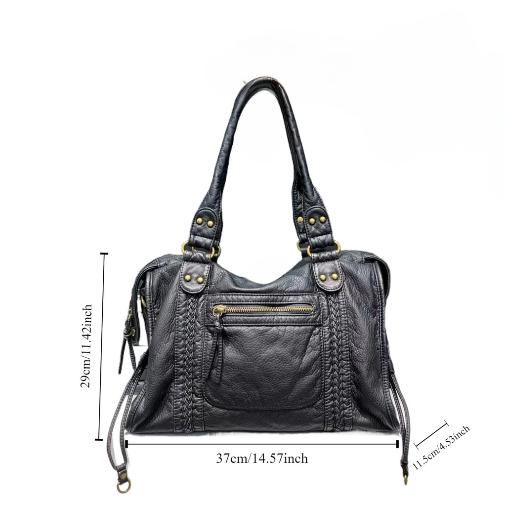 Soft Leather Retro Bag Shoulder Messenger Bag Large Capacity Tote Bag Y2K Motorcycle Bag