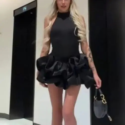 Women's Stylish Puffy Ruffled Hem Vistidos 2026 Elegant Y2k Short Dresses High End Exquisite Robe Shaping Night Party Club Gown