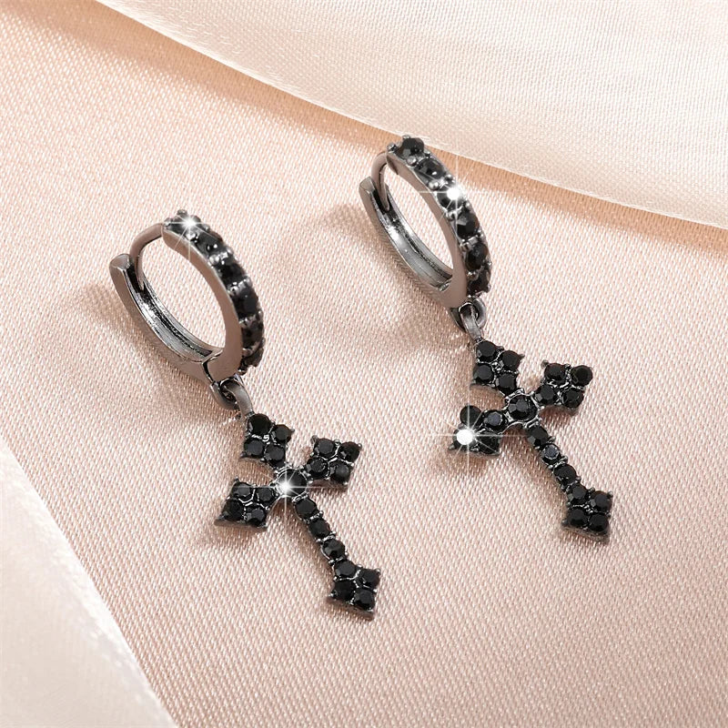 Fashion Luxury Zirconia Cross Dangle Earrings For Women Minimalist Personalized Ear Buckle Jewelry Accessory