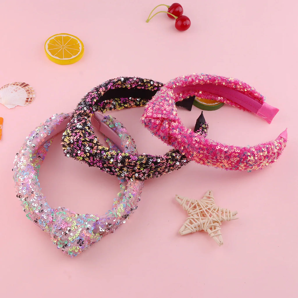 Sequin Knot Headband for Girls Rainbow Knotted Hair Bands Accessories for Kids Sparkly Iridescent Headbands Women Party Headwear