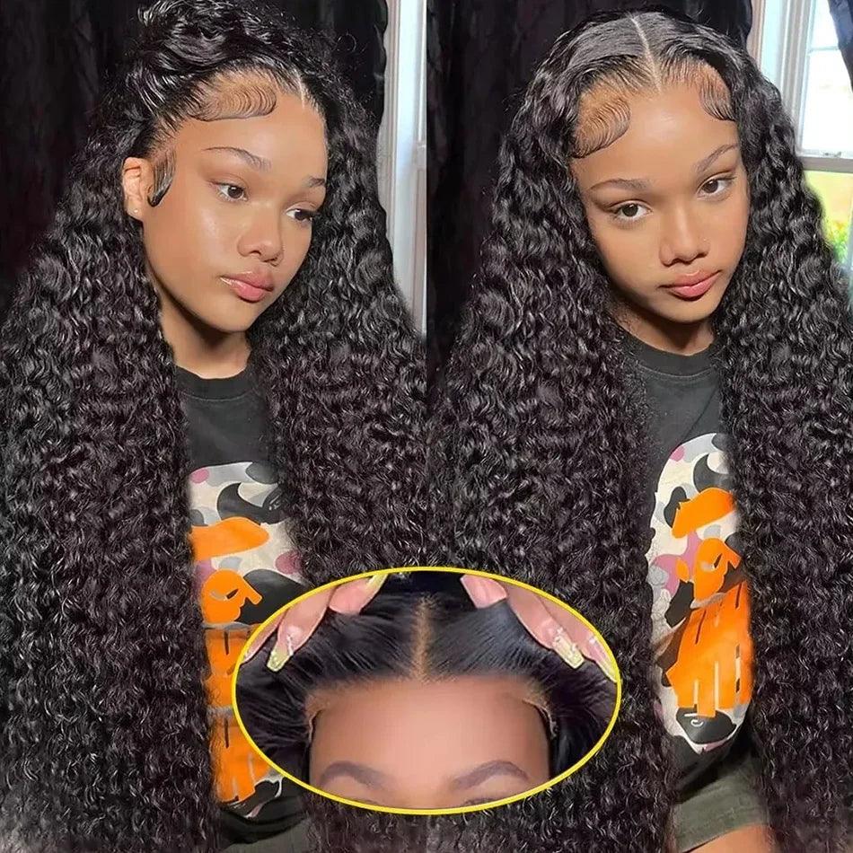 5x7 Glueless Human Hair Wigs Brazilian Water Wave Lace Front Wigs For Women Kinky Curly Wigs Human Hair Ready To Go Wear Plucked