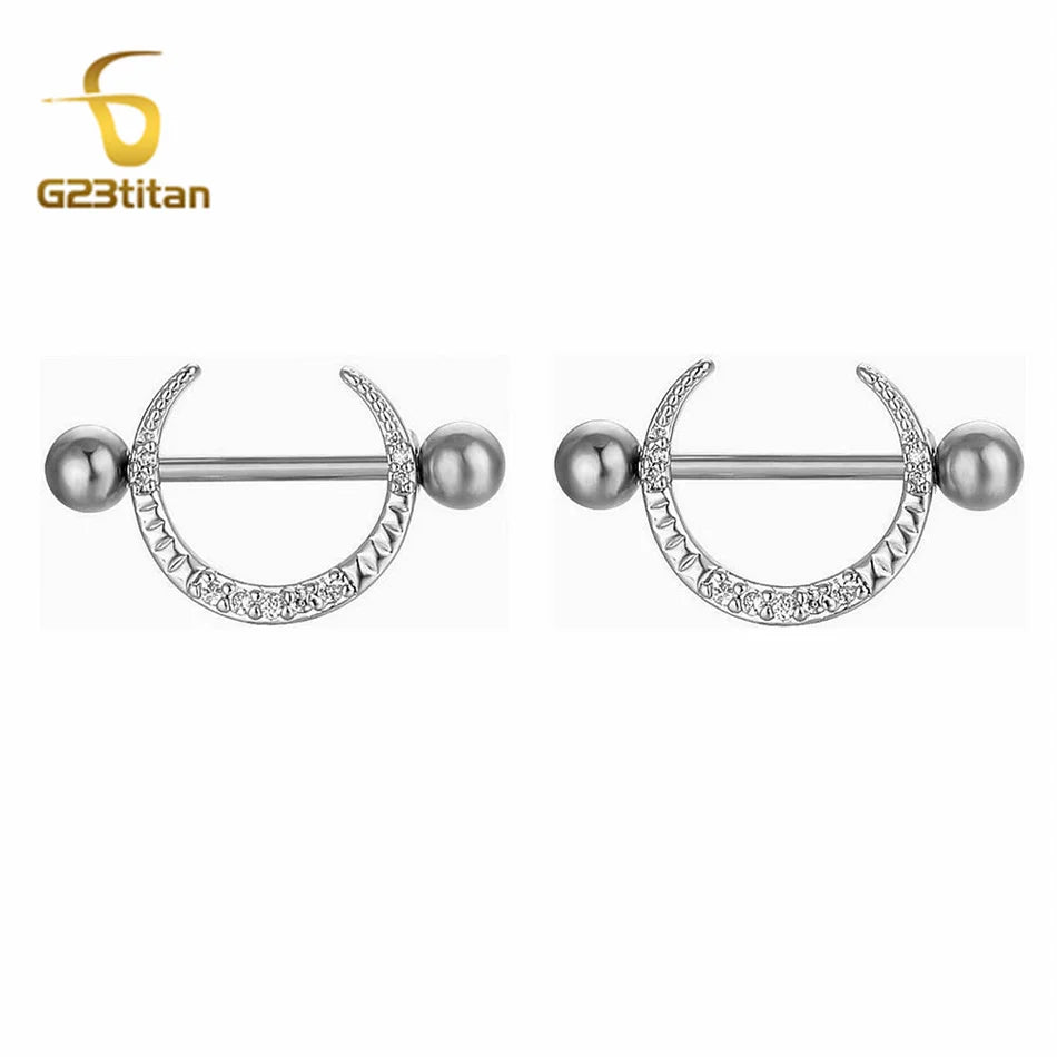 2pcs Silver Color Zircon Nipple Rings Allergy-free 14G 16mm Titanium Straight Barbell Piercing Sexy Beach Jewelry Woman Ornament