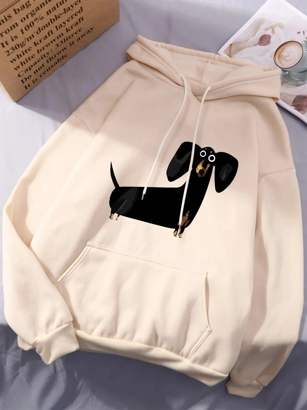 Funny Dachshund Dog Prints Hoodies Women Winter Fleece Warm Hooded Casual Pocket Sweatshirt Comfortable Loose Womans Sportswear