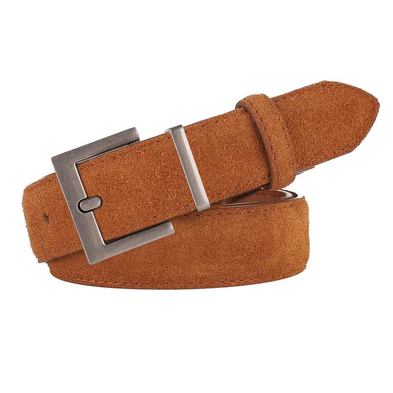 Trendy Women’s Double Genuine Leather Belt Elegant Cowhide Suede with Stylish Square Alloy Buckle Ideal for Dresses and Jeans