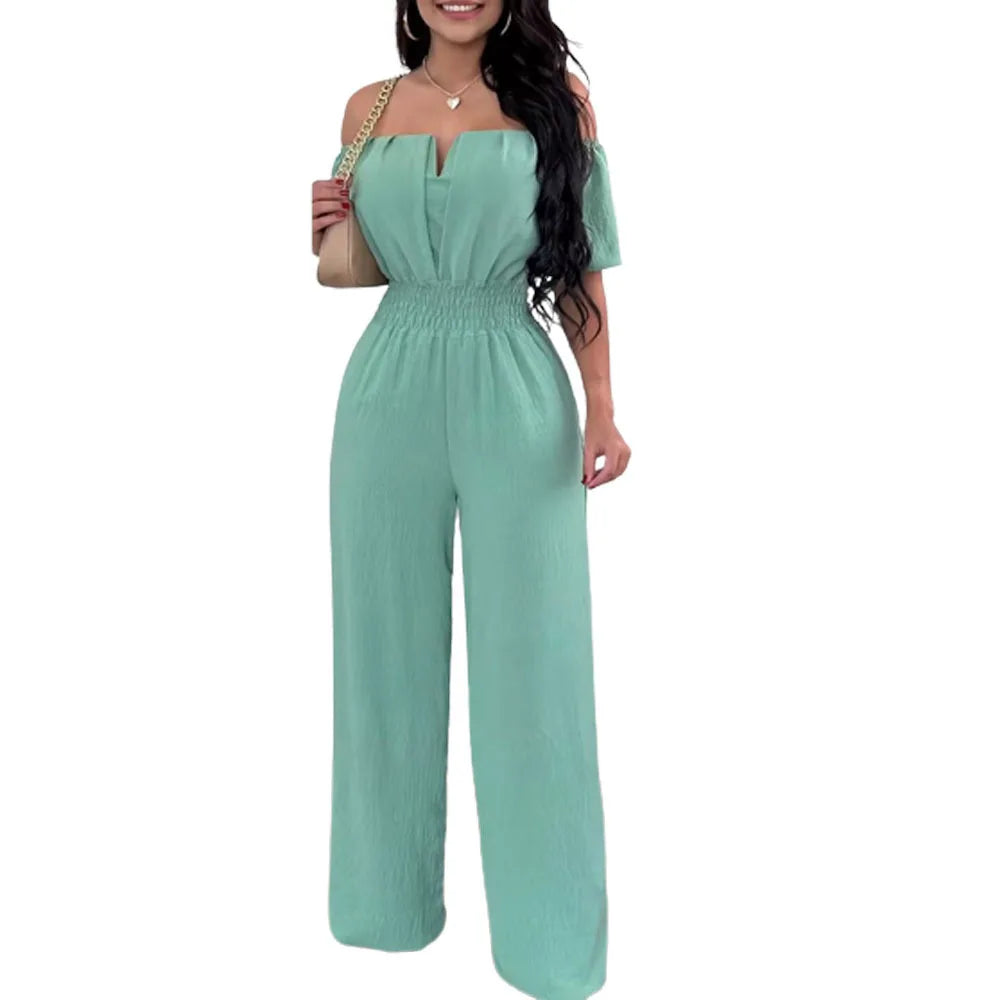 2026 Jumpsuits for Women Summer Fashion Off Shoulder Casual Short Sleeve Wide Leg Rompers Sexy Slim Ladies Overalls Streetwear
