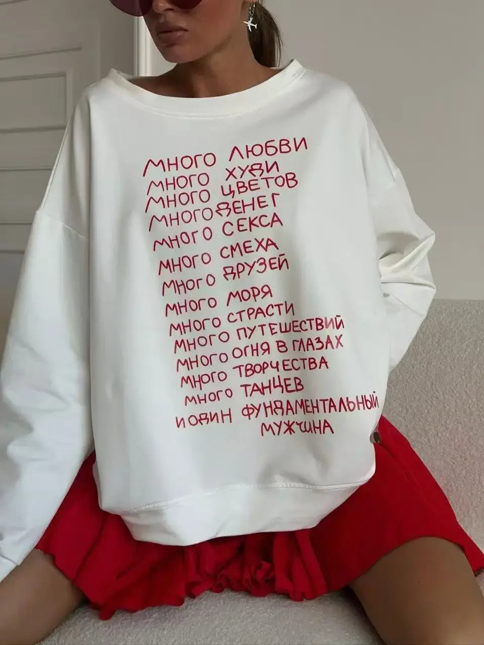 Simple Superior Sense Printing O Neck Sweatshirt Women White Thin Autumn 2024 Hoodies Women Russian Style Loose Korean Fashion