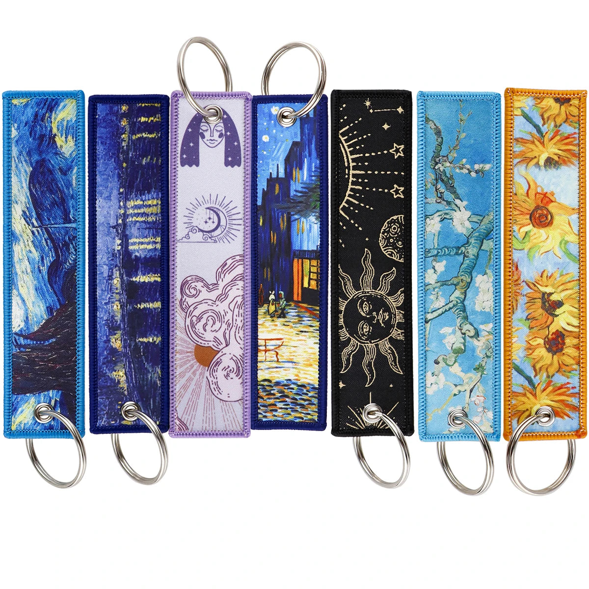 Van Gogh Art Oil Painting Embroidered Key Chain Key Fobs Key Tag For Motorcycles Cars Backpack Chaveiro Keychain Kering Gifts