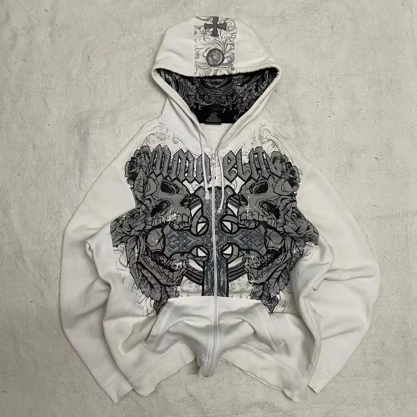 Printed Zipper Hooded Sweater Y2K Gothic Harajuku Popular Hoodies