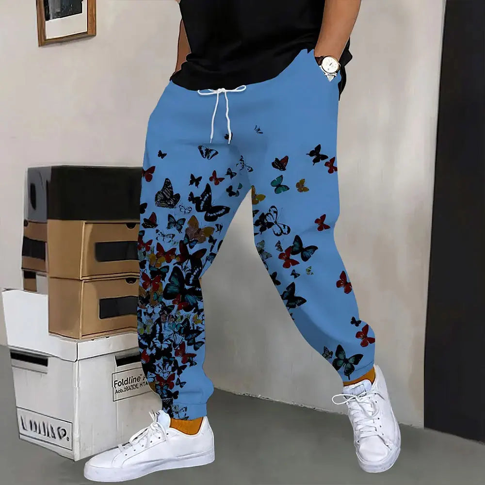 Men's Loose Pocket Draw Rope Sports Sweatpants Winter New Thick Warm Men's Sweatpants Fashion Color Skull Printed Sweatpants