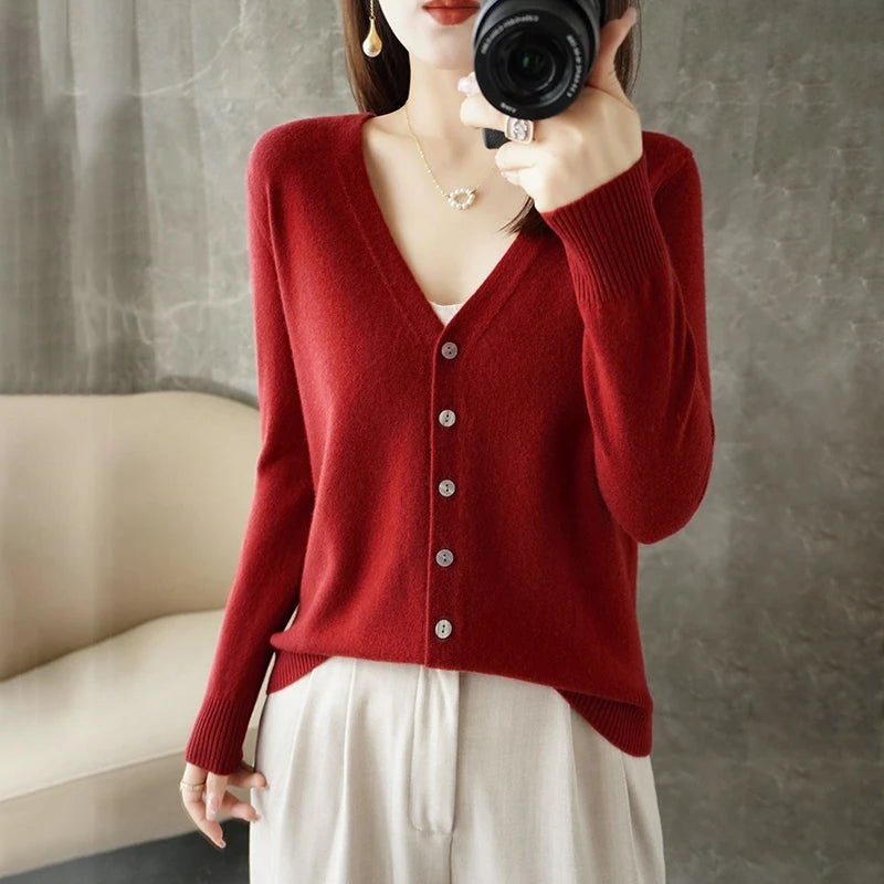 V-Neck Temperament Small Fragrant Wind Women Loose Sweater