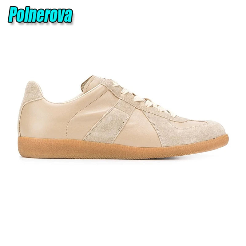 Suede Leather Patchwork Casual Sneakers for Women Men Spring Autumn Round Toe Lace Up Flats Outdoor Training Couple Sports Shoes