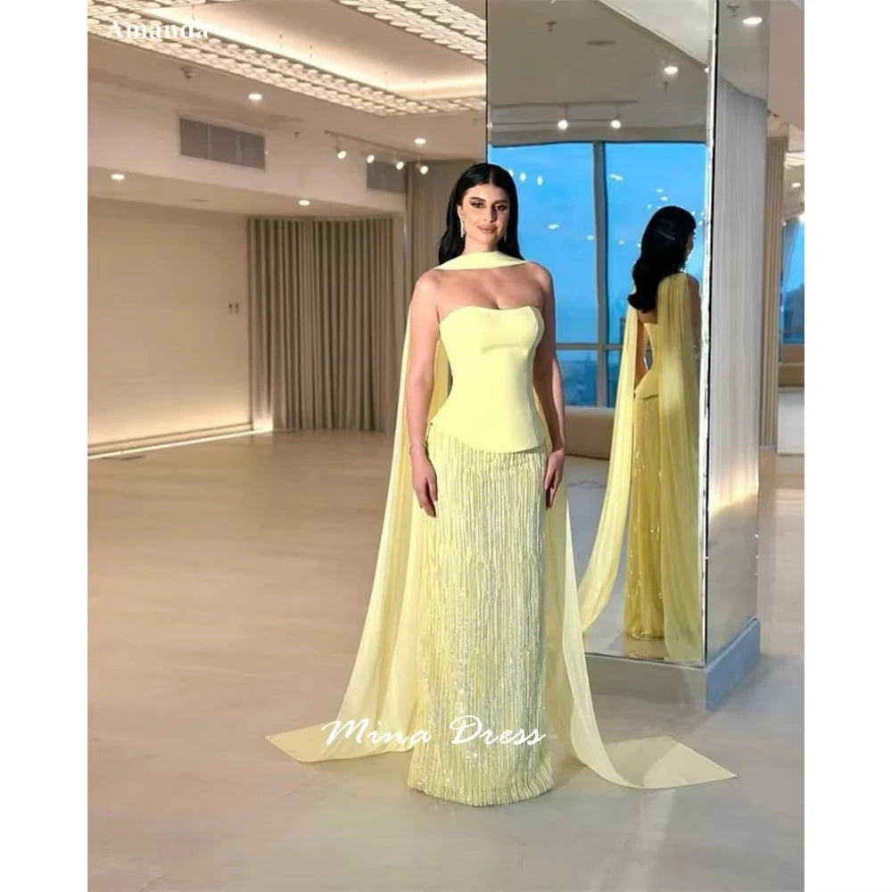 Mina Customized Beads Prom Dresses Elegant Evening Party Dresses for Special Occasions Piglet Breast Two Pieces Without Straps