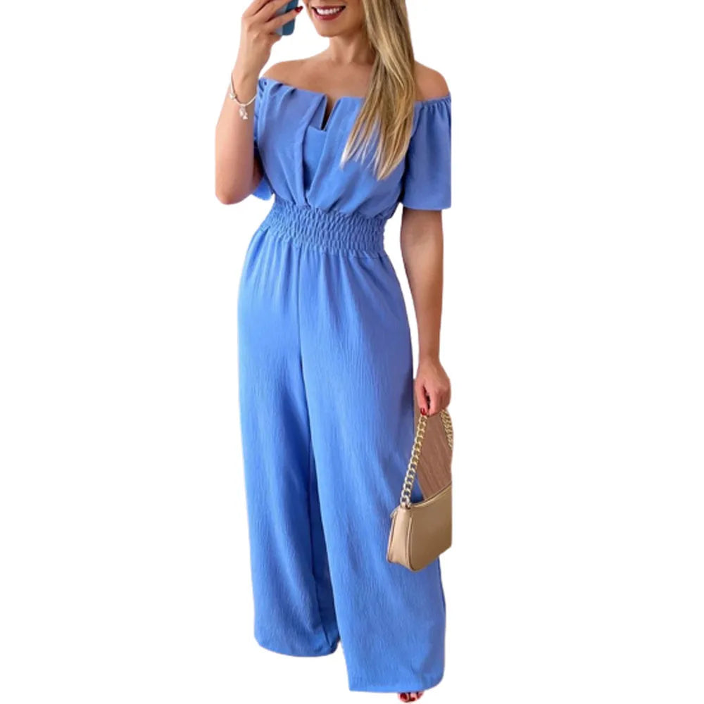 2026 Jumpsuits for Women Summer Fashion Off Shoulder Casual Short Sleeve Wide Leg Rompers Sexy Slim Ladies Overalls Streetwear