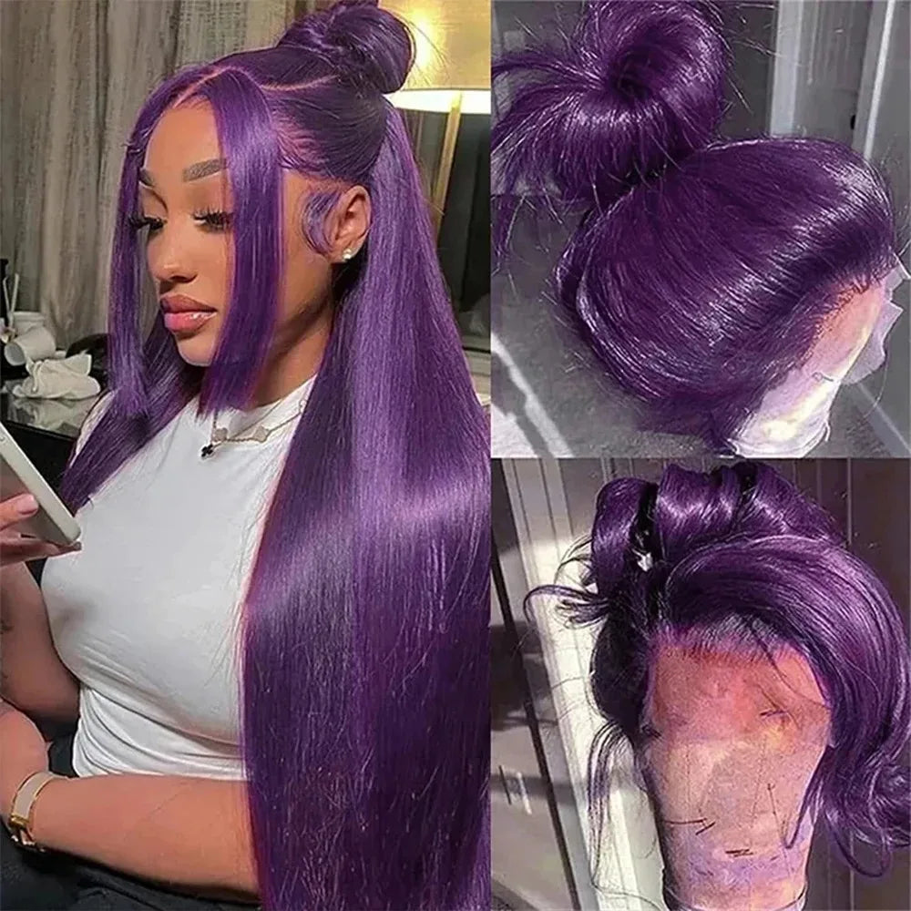Dark Purple Wig Long Silky Straight Free Part Synthetic Lace Front Wigs Heat Resistant Fiber Wig for Women Daily Party Cosplay