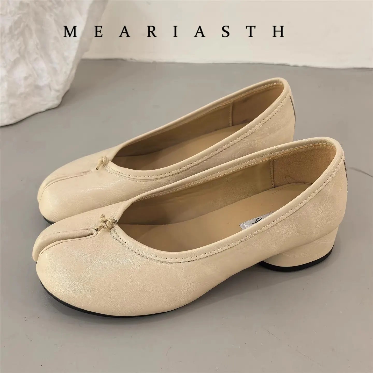 Tabi Shoes Ballet Falts Leather Ballerina Shoes For Women Split Toe Flats Tabi Shoes Slip On Soft Bottom Moccasins with Bowknot