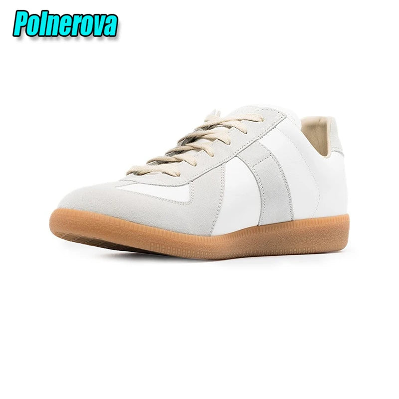Suede Leather Patchwork Casual Sneakers for Women Men Spring Autumn Round Toe Lace Up Flats Outdoor Training Couple Sports Shoes