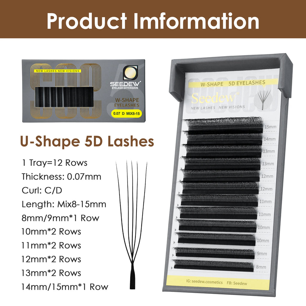 SEEDEW 5Cases/Lot U-Shaped 5D Eyelashes Extensions Natural Soft 5D U Lashes Premium Mink False Eyelashes