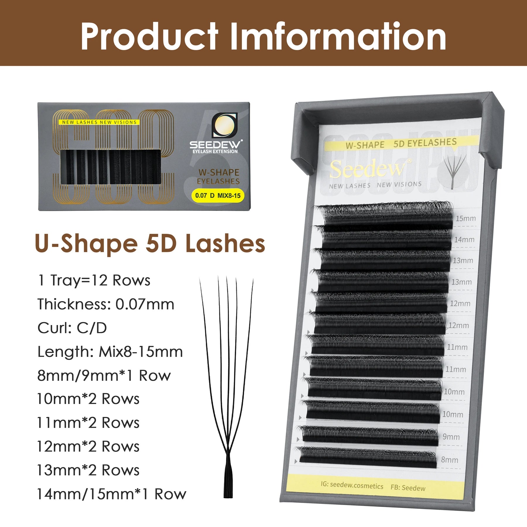 SEEDEW 5Cases/Lot U-Shaped 5D Eyelashes Extensions Natural Soft 5D U Lashes Premium Mink False Eyelashes