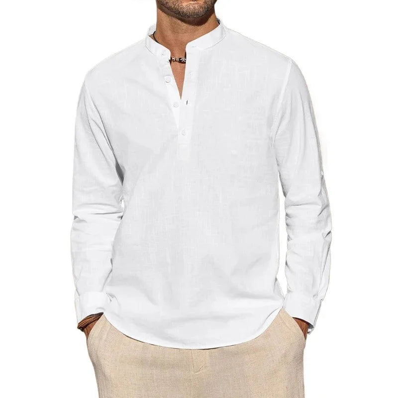 Men's Long Sleeve T-Shirts Casual Lightweight Breathable Henley Neck Solid Color Tops Hawaiian Vacation Beach Style Button Polo
