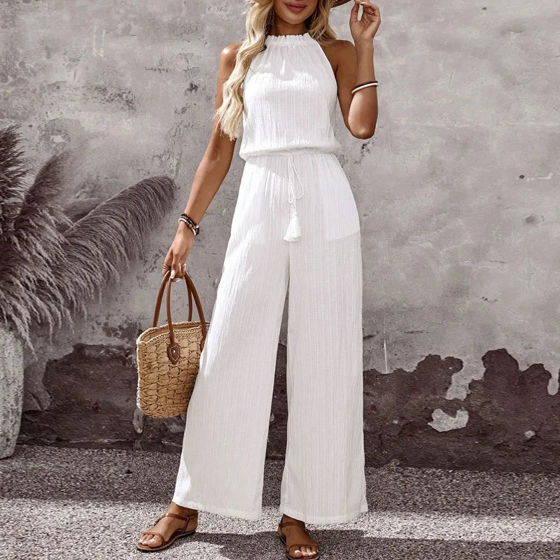 Jumpsuits for Women New Summer Sleeveless Halter Jumpsuit Women Casual White Lace-up Wide-leg Jumpsuit Women Elegance 2026 Q4123