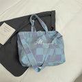 2025 Summer New Trends Striped Plaid Tote Bags For Women Cotton Fabric Letter Prints Large Capacity Shoulder Shopper Student Bag
