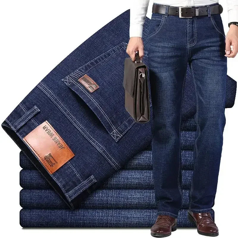 2026 New Men's Stretch Regular Fit Jeans Business Casual Classic Style Fashion Denim Trousers Male Black Blue Gray Pants