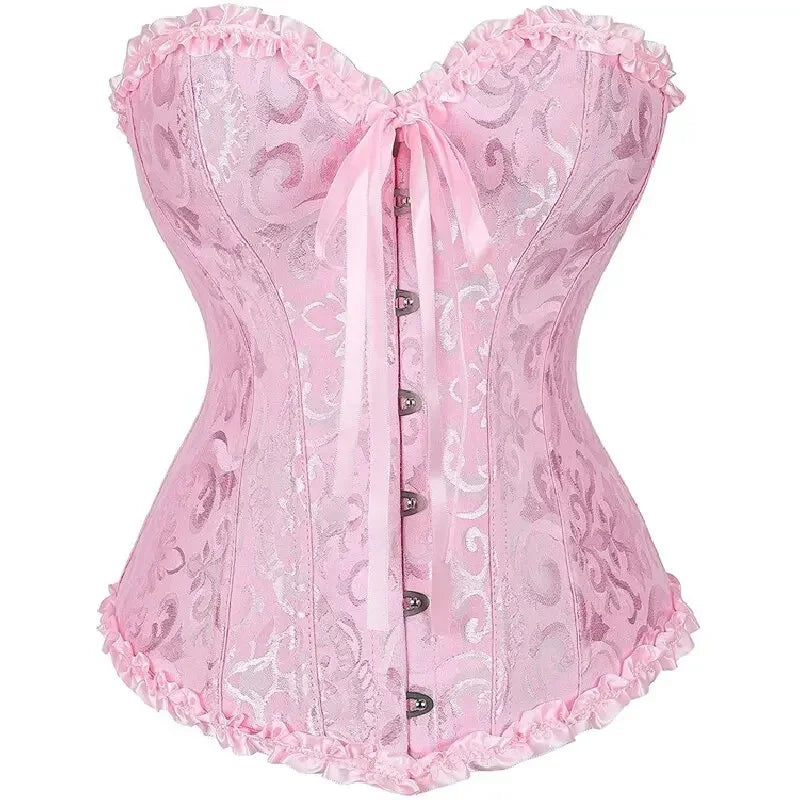 Corset Top Plus Size Women Bustier Overbust Sexy Lace up Floral Lingerie Vintage Gothic Victorian Fashion Black Red DropShipping