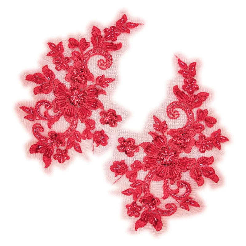 2PCS/Pair,3d Flower Wtih beaded sequined Bodice Applique sewing supplies,Lace Emboridery Sew On Patches For Dresses,Clothing