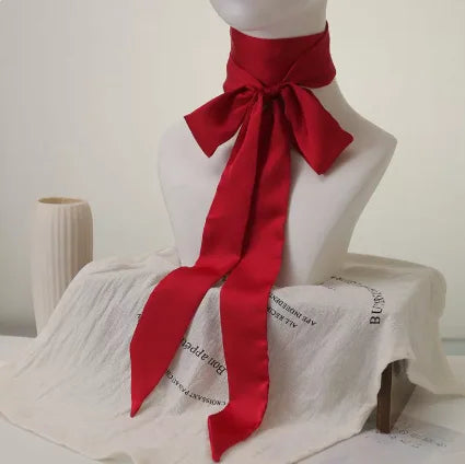 Bright Red Slim Ladies Chiffon Silk Scarf, multi-use for bag ribbons, headbands, chokers and hair ties