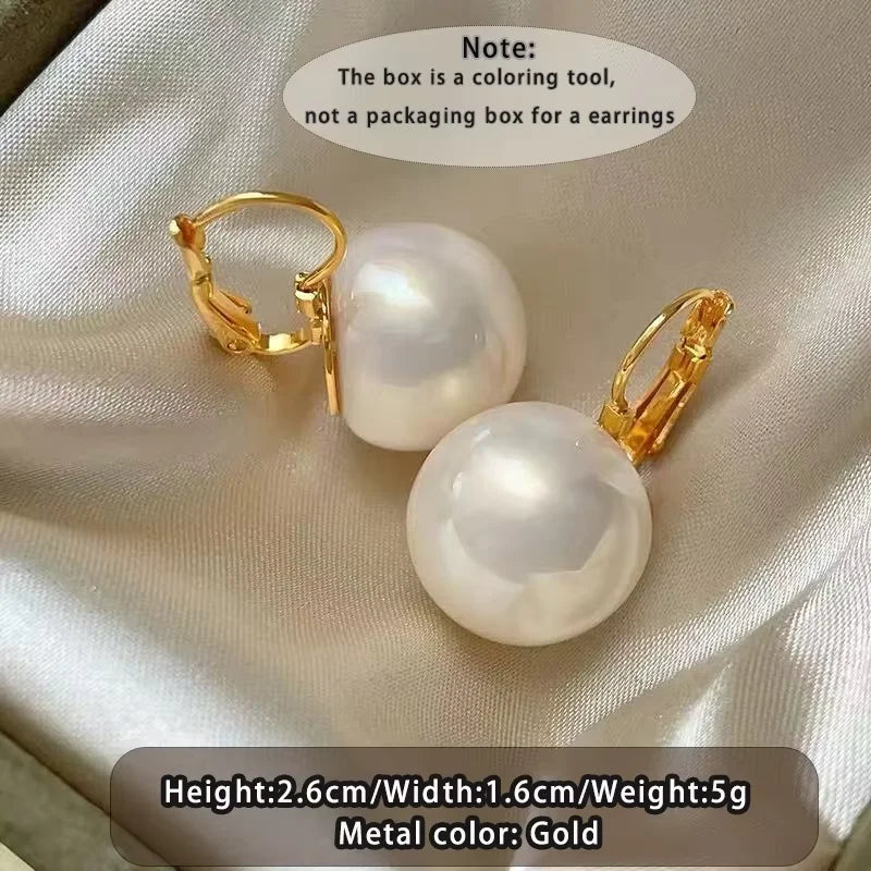 2025 New French Elegant Gold Color Bean Spliced Flat Pearl Earrings for Korean Fashion Jewelry Party Women's Sweet Accessories