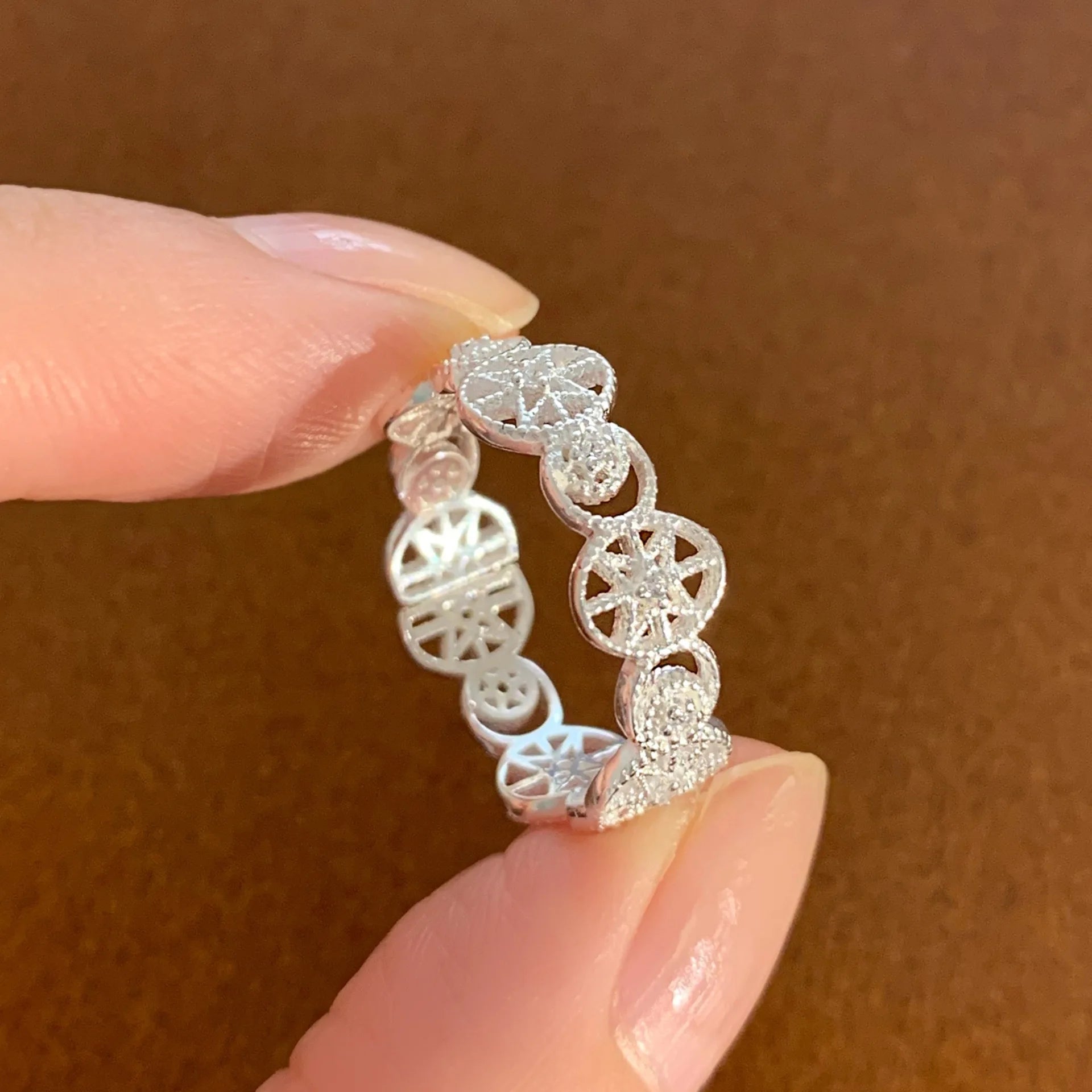 925 Sterling Silver Rings For Women Geometric Fine Jewelry Finger Adjustable Hollow Web CZ Ring For Party Birthday Gift