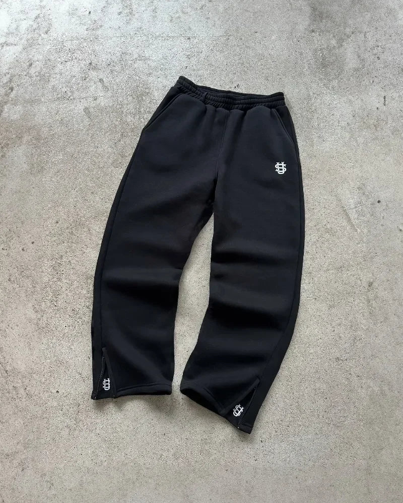 Y2K Retro Straight Pants Tracksuit Streetwear Pants Personalized Pant Leg Zipper Embroidery  Hip Hop Casual Joggers Men Pants